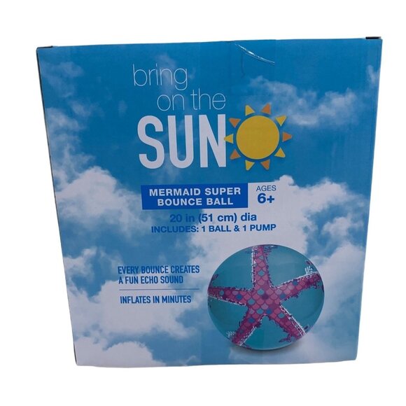 Bring on the Sun Mermaid Blue Super Bounce Playground Ball with Pump 20" Kids NI - Picture 2 of 5